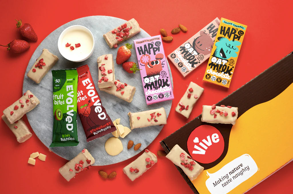 Selection of healthy snacks with Happi Choc bars