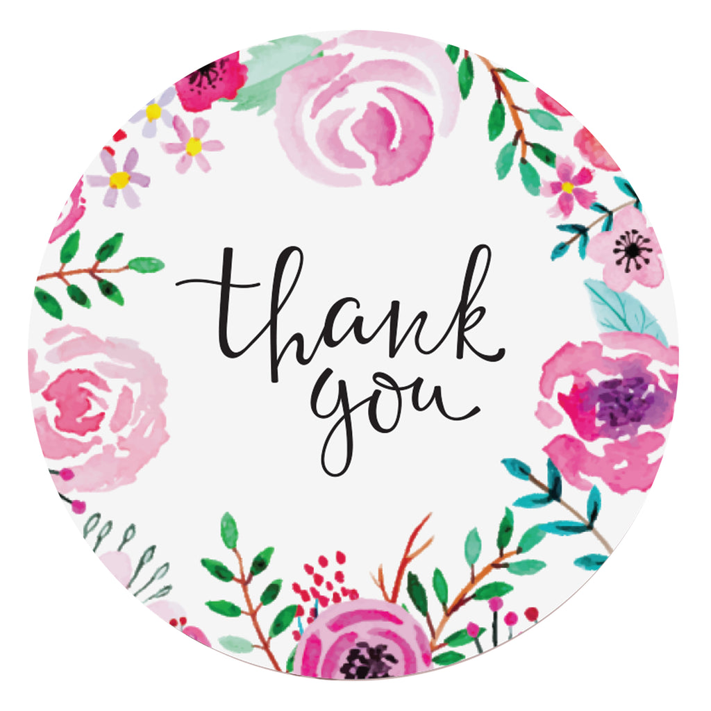 Thank You Heart stickers pink floral 15 labels - for small business
