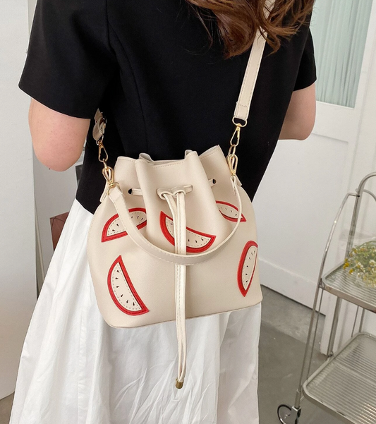 Braided Strap Fluffy Bucket Bag With Cherry Bag Charm