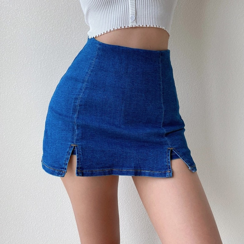 High Waist Shorts Attached Denim Skirt – STELLADELLA