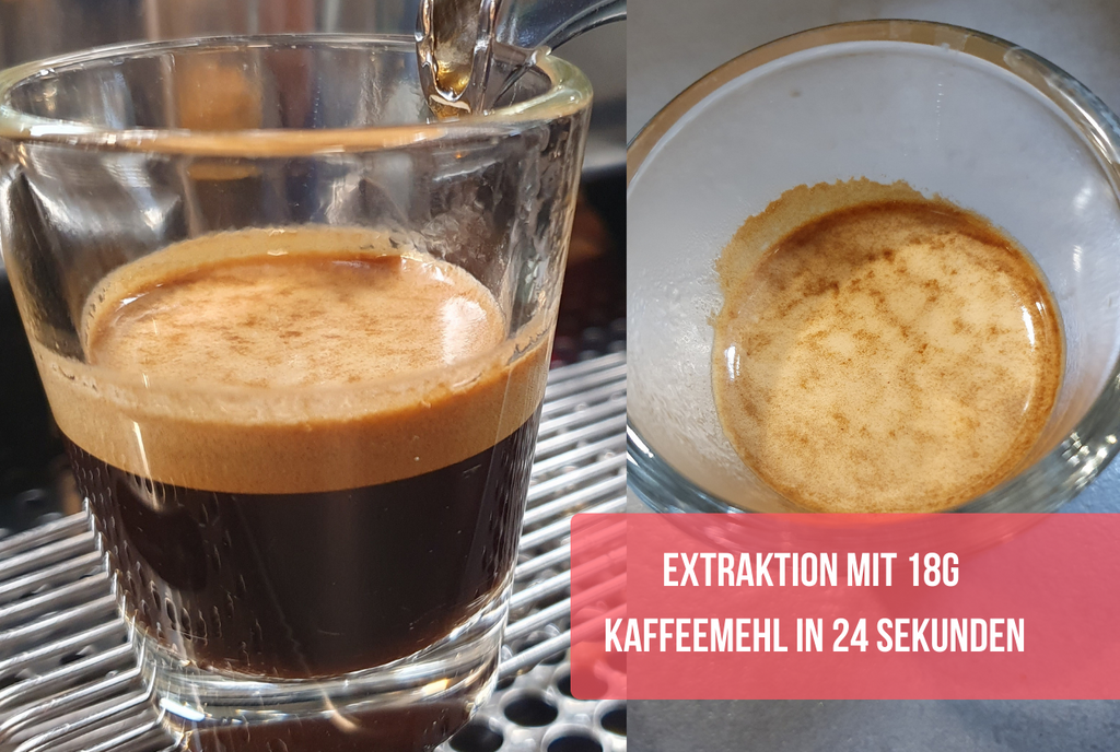 Kaffee Espresso Bezug und Extraktion mit 18g Kaffeemehl