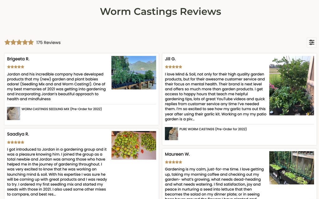 Link to Mind & Soil (Mind & Soil) happy customer testimonial page using worm casting seedling mix