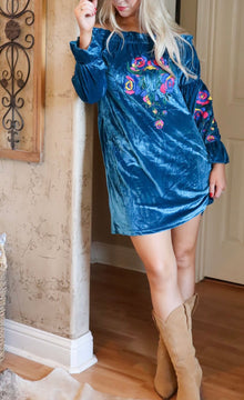 Embroidered Velvet Tunic Dress