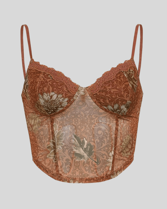 Y2K Lace Cami With Plug Power Marketwatch Along Strawberry Print