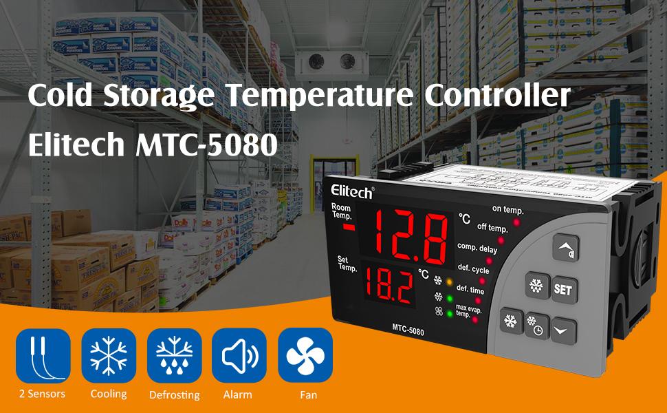 Elitech MTC-5080 Digital Temperature Controller Universal Thermostat Cold room Refrigerator Cooling Defrost Fan