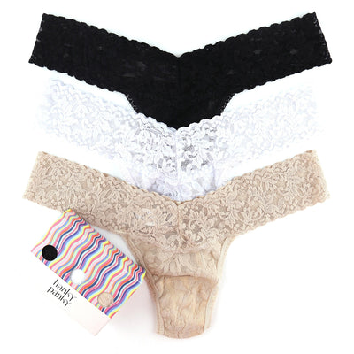 Signature set of three low-rise stretch-lace thongs