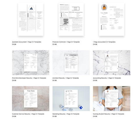 Collection of 1 Page Resume Templates