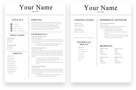 Simple Resume, 2 Page CV Template for Job Applications