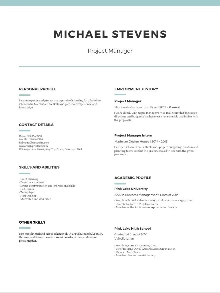 Project Manager Cv Template Free Project Manager Cv Template Grammarholic