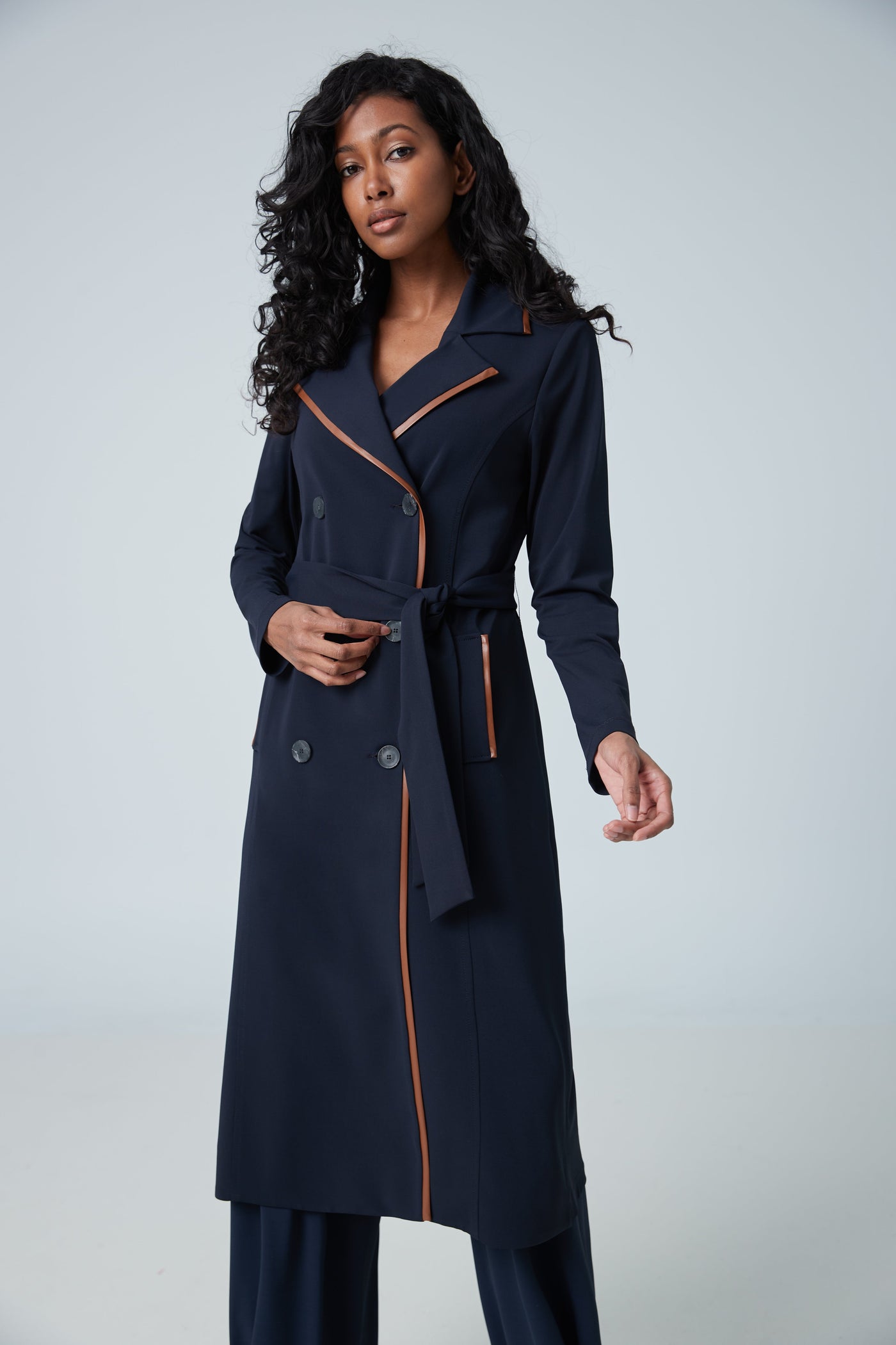 Trench coat with faux leather trim (F22JM6867)