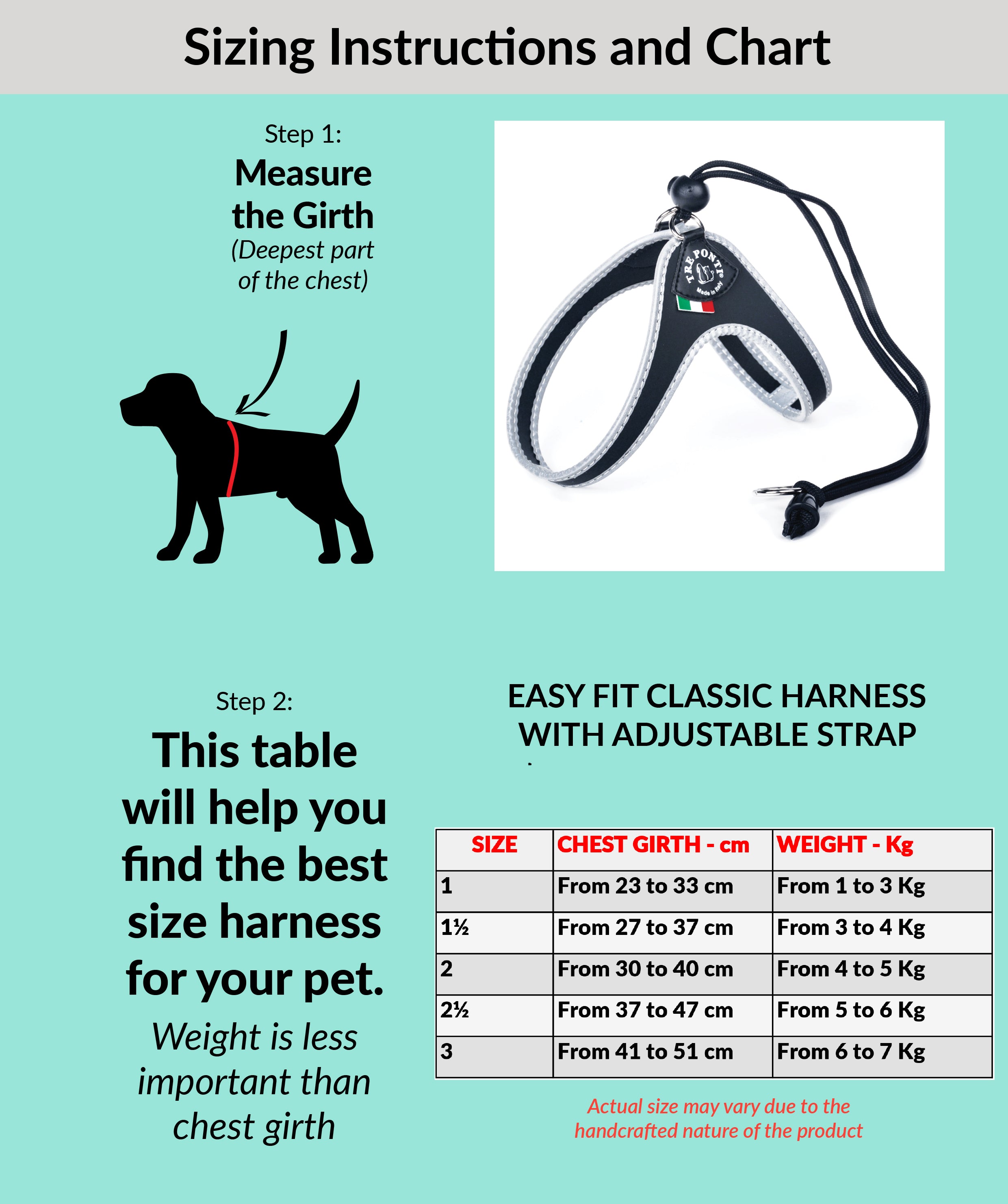 Easy Fit Classic Harness With Adjustable Strap Size Chart