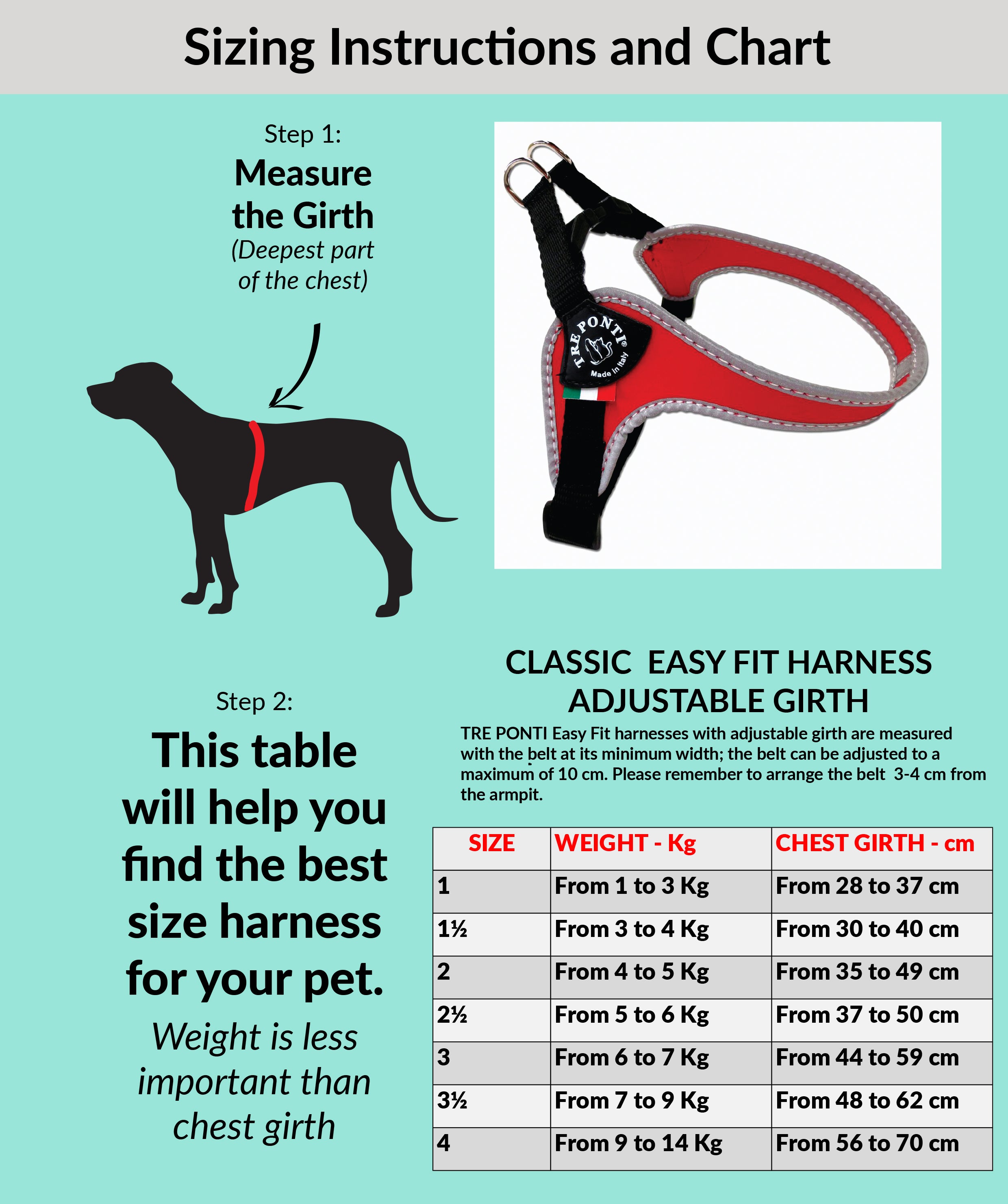 The Easy Fit Harness With Adjustable Girth By Tre Ponti