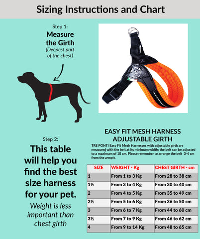 Easy Fit Mesh Harness Adjustable Girth Size Chart