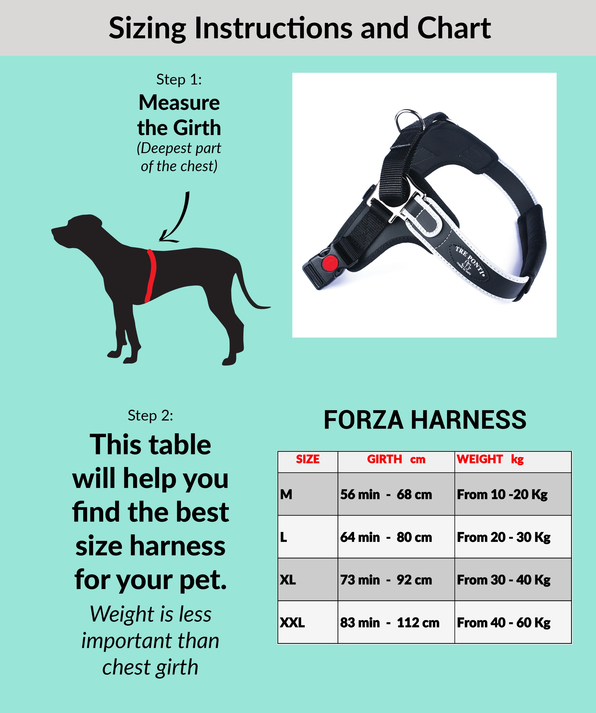 Tre Ponti Forza Harness Size Guide