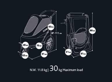 Sporty Pet Stroller (and Bike Trailer!) by Innopet Size Guide IPS-050AT IPS-055AT IPS-056AT