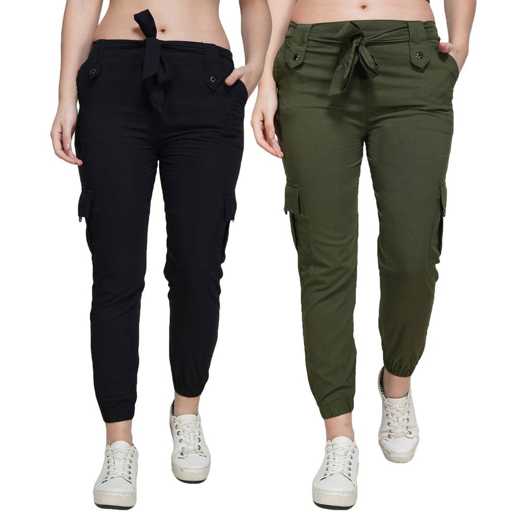 Stylish Cotton Spandex Black Slim Fit Cargo Jogger For Women at Rs 718.00, Ladies  Jogger