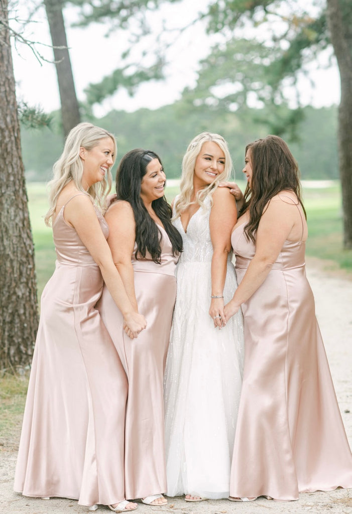 Beau Gown | V-neck natural waist A-line gown with beaded white pearls and clear crystal sequins