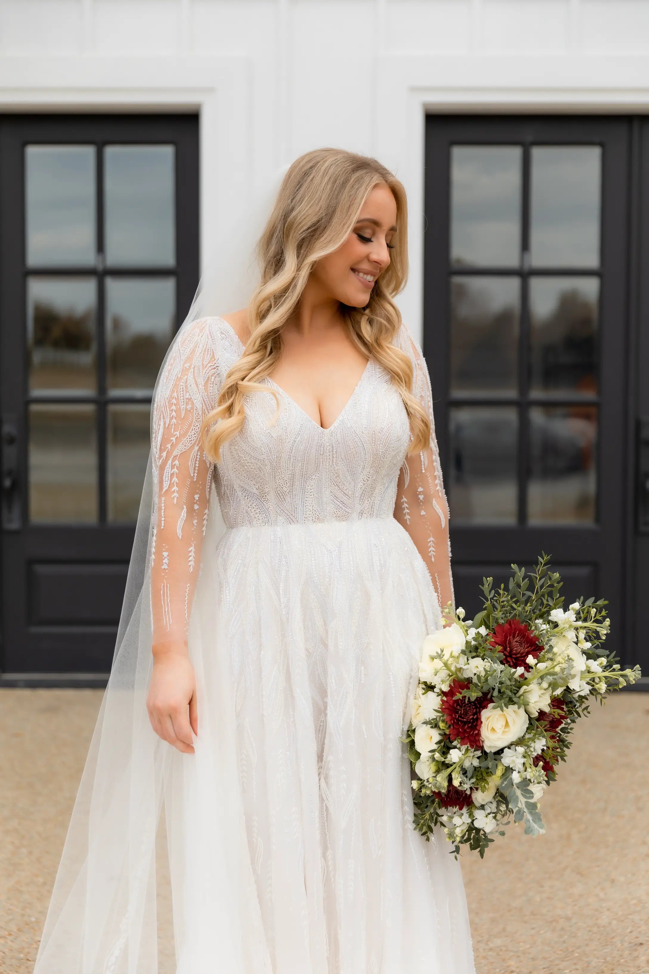 Enaura bridal custom beaded wedding dress long sleeves