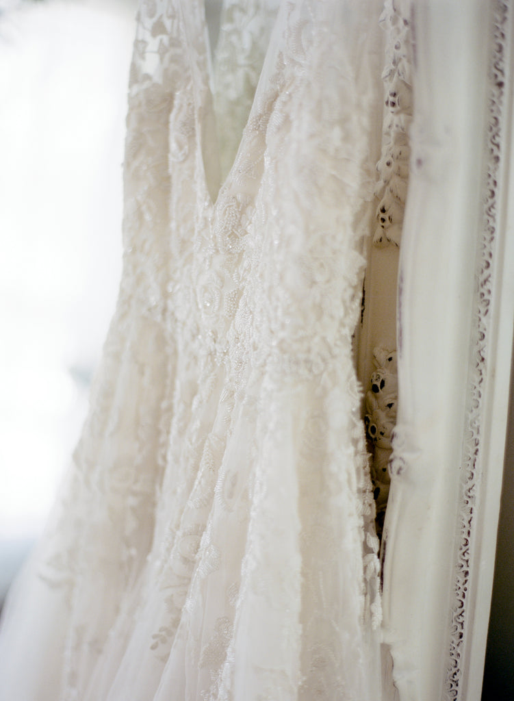 Ella Gown | Deep illusion V-neck ballgown with tulle skirt and ivory colored beading