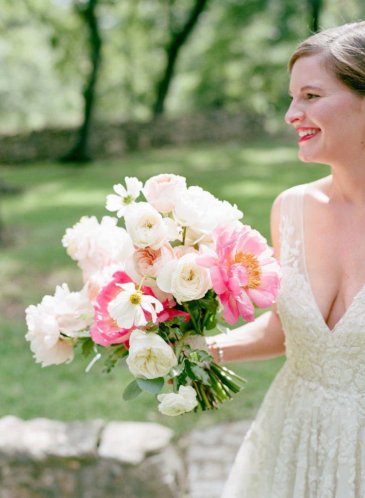 Ella Gown | Deep illusion V-neck ballgown with tulle skirt and ivory colored beading