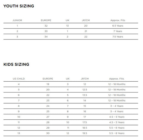 saucony shoes size chart