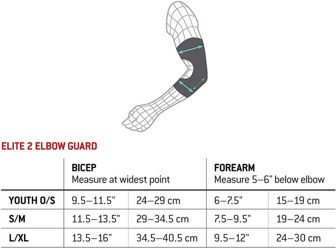 G-Form Elite 2 Elbow Sizing Chart
