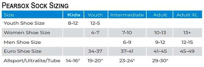 Pearsox Sizing Chart - HIT a Double