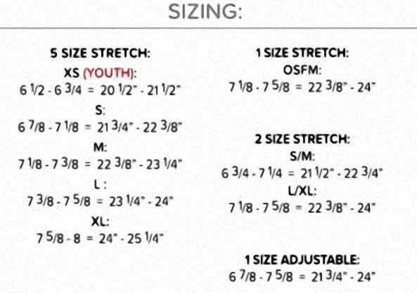 The Game Headwear Sizing Chart