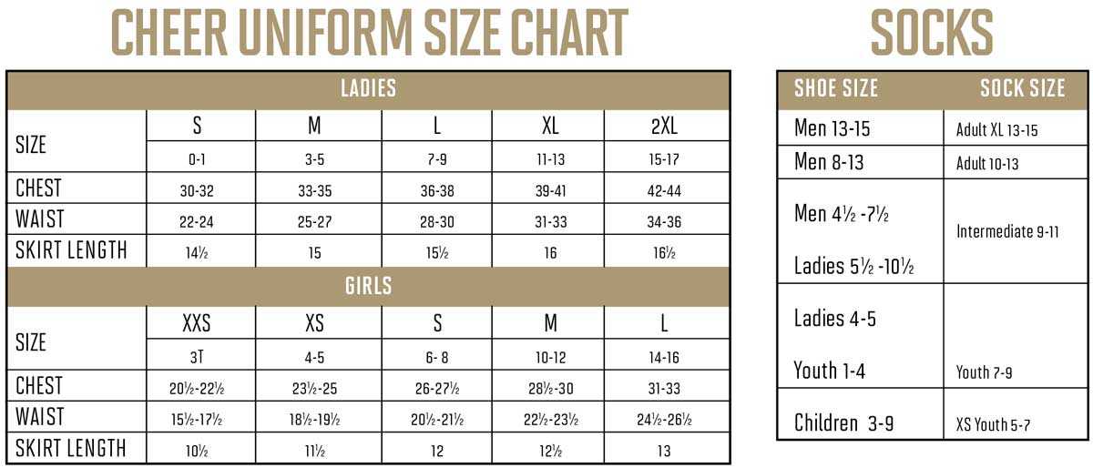 Alleson Cheer Size Chart