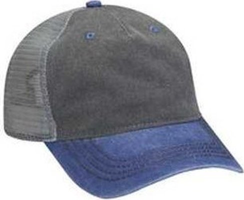 Adams EN102 Pigment-Dyed Twill & Mesh 5 Panel Trucker Cap - Charcoal Royal Gray