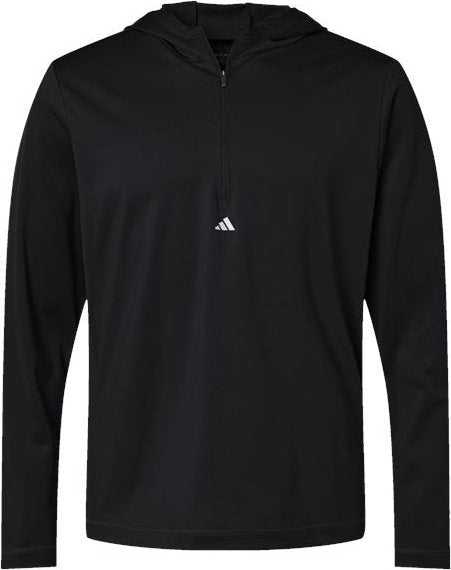 Adidas A596 Lightweight Performance Quarter-Zip Hooded Pullover - Black