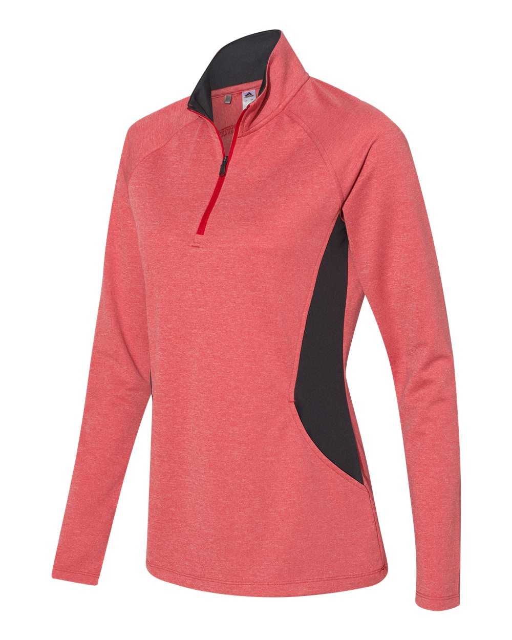 Adidas A281 Women's Lightweight Quarter-Zip Pullover - Power Red Heather Carbon