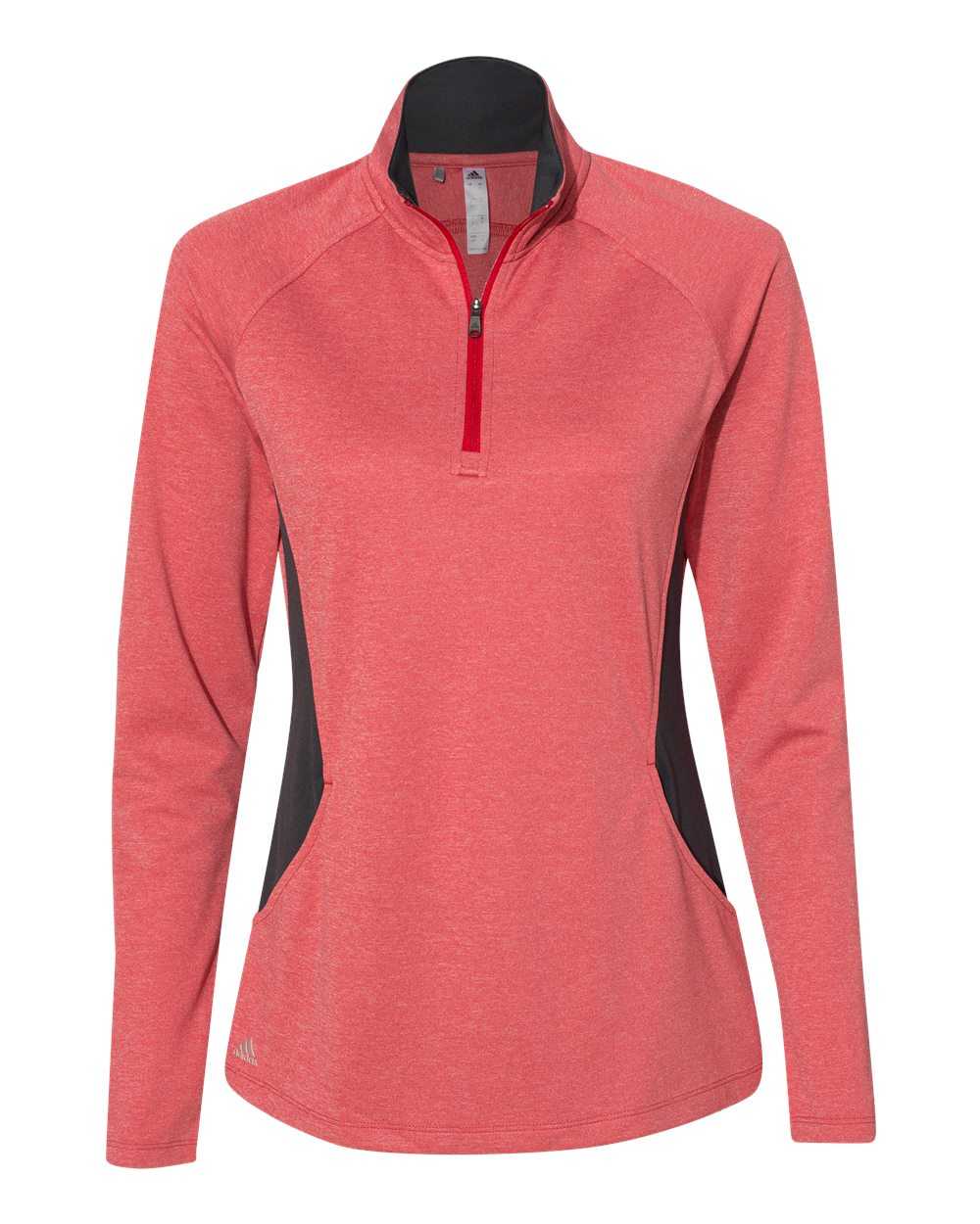 Adidas A281 Women's Lightweight Quarter-Zip Pullover - Power Red Heather Carbon