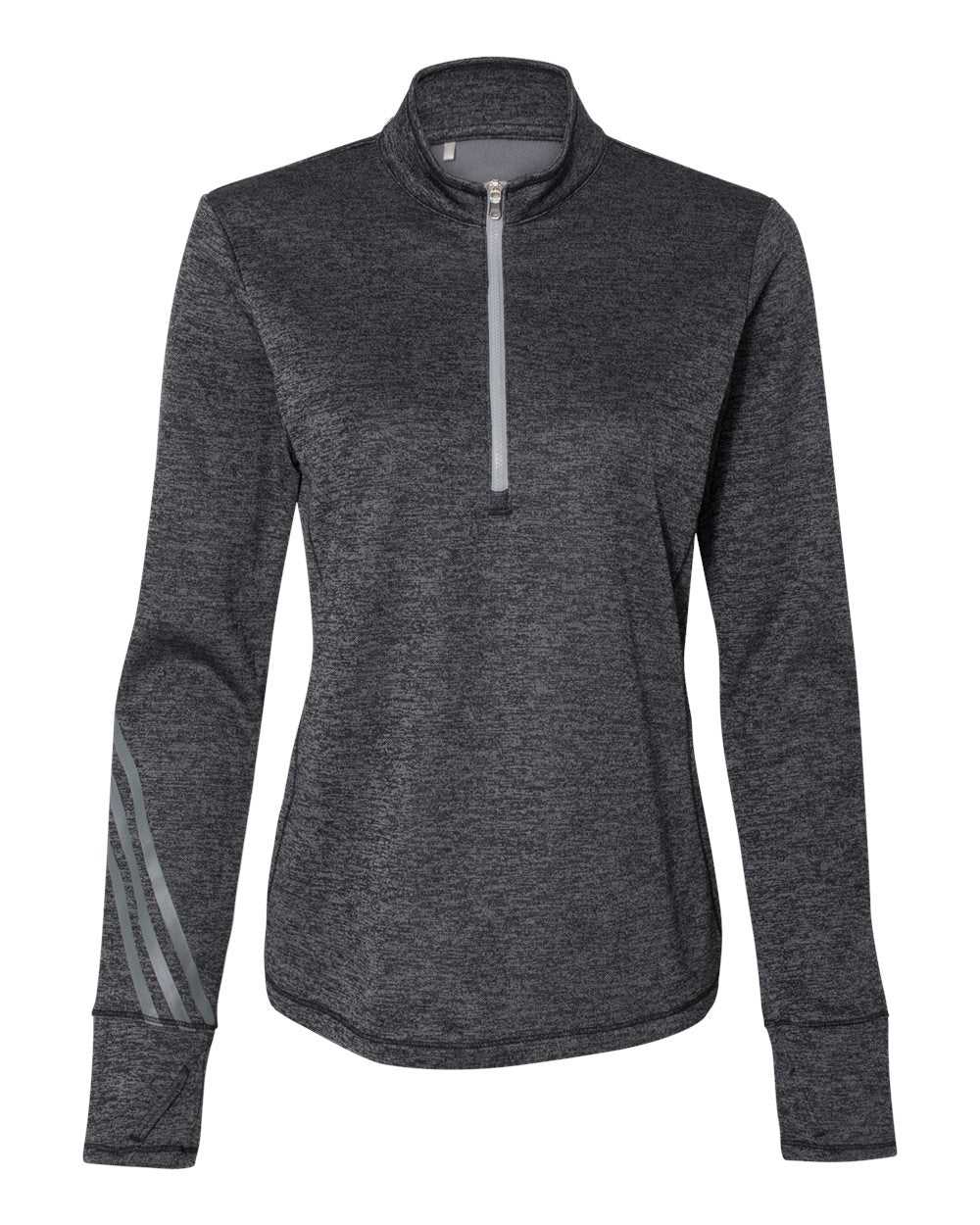 Adidas A285 Women's Brushed Terry Heathered Quarter-Zip Pullover - Black Heather Mid Grey