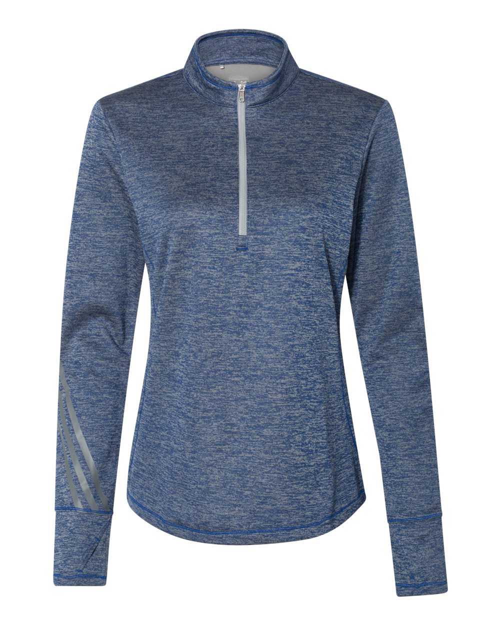 Adidas A285 Women's Brushed Terry Heathered Quarter-Zip Pullover - Collegiate Royal Heather Mid Grey