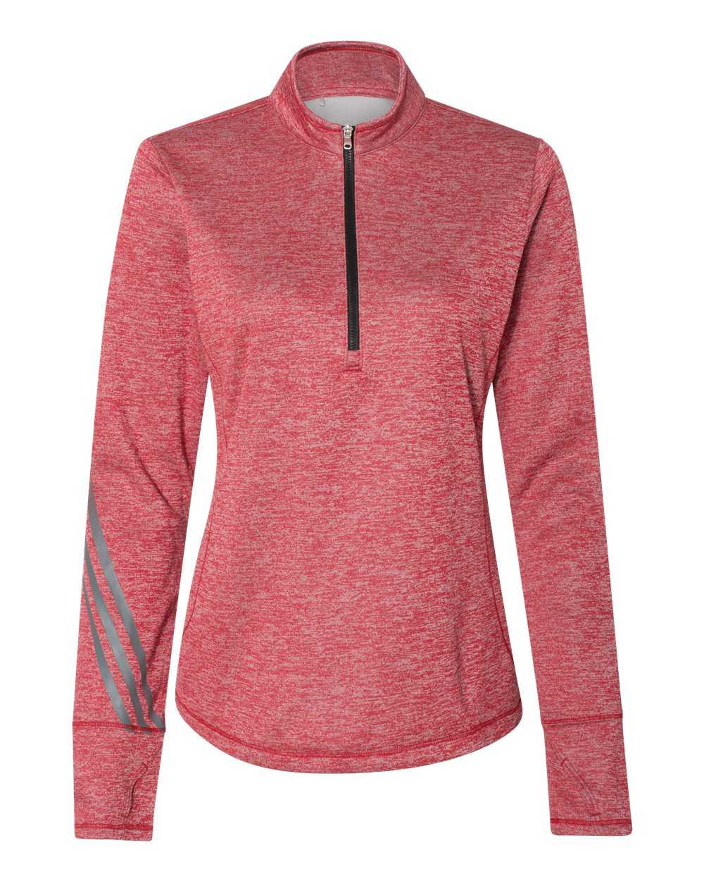 Adidas A285 Women's Brushed Terry Heathered Quarter-Zip Pullover - Power Red Heather Black