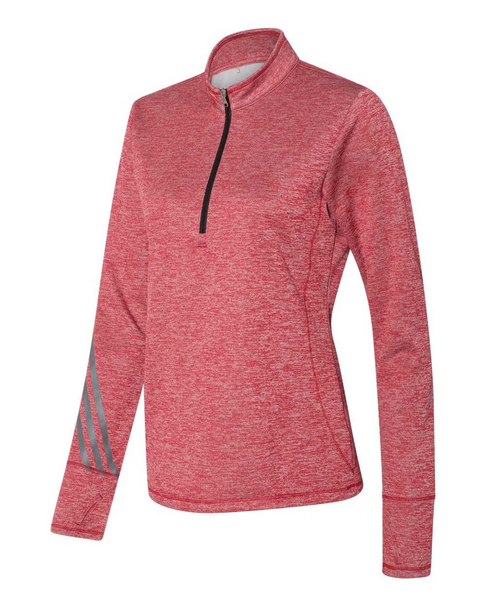 Adidas A285 Women's Brushed Terry Heathered Quarter-Zip Pullover - Power Red Heather Black