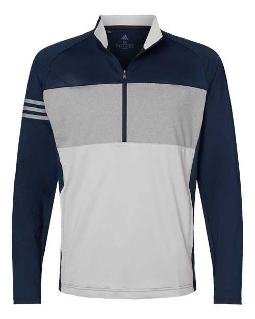 Adidas A492 3-Stripes Competition Quarter-Zip Pullover - Collegiate Navy Grey Three Heather Grey Two