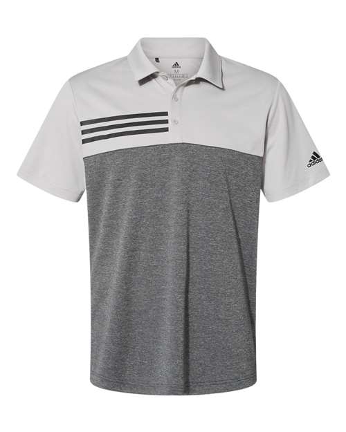 Adidas A508 Heathered Colorblock 3-Stripes Polo - Grey Two Heather Black Heather