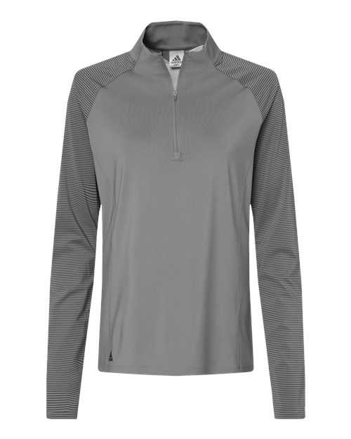 Adidas A521 Women's Stripe Block Quarter-Zip Pullover - Grey Three