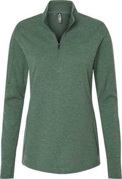 Adidas A555 Women's 3-Stripes Quarter-Zip Sweater - Green Oxide Melange