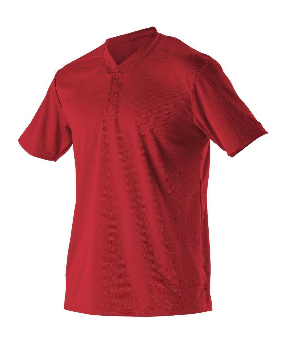 Alleson Athletic 522MMY Youth Baseball 2 Button Henley Jersey - Scarlet