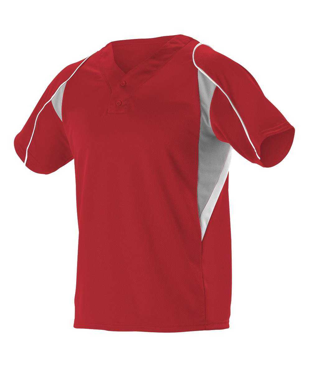 Alleson Athletic 529Y Youth 2 Button Henley Baseball Jersey - Scarlet Gray White