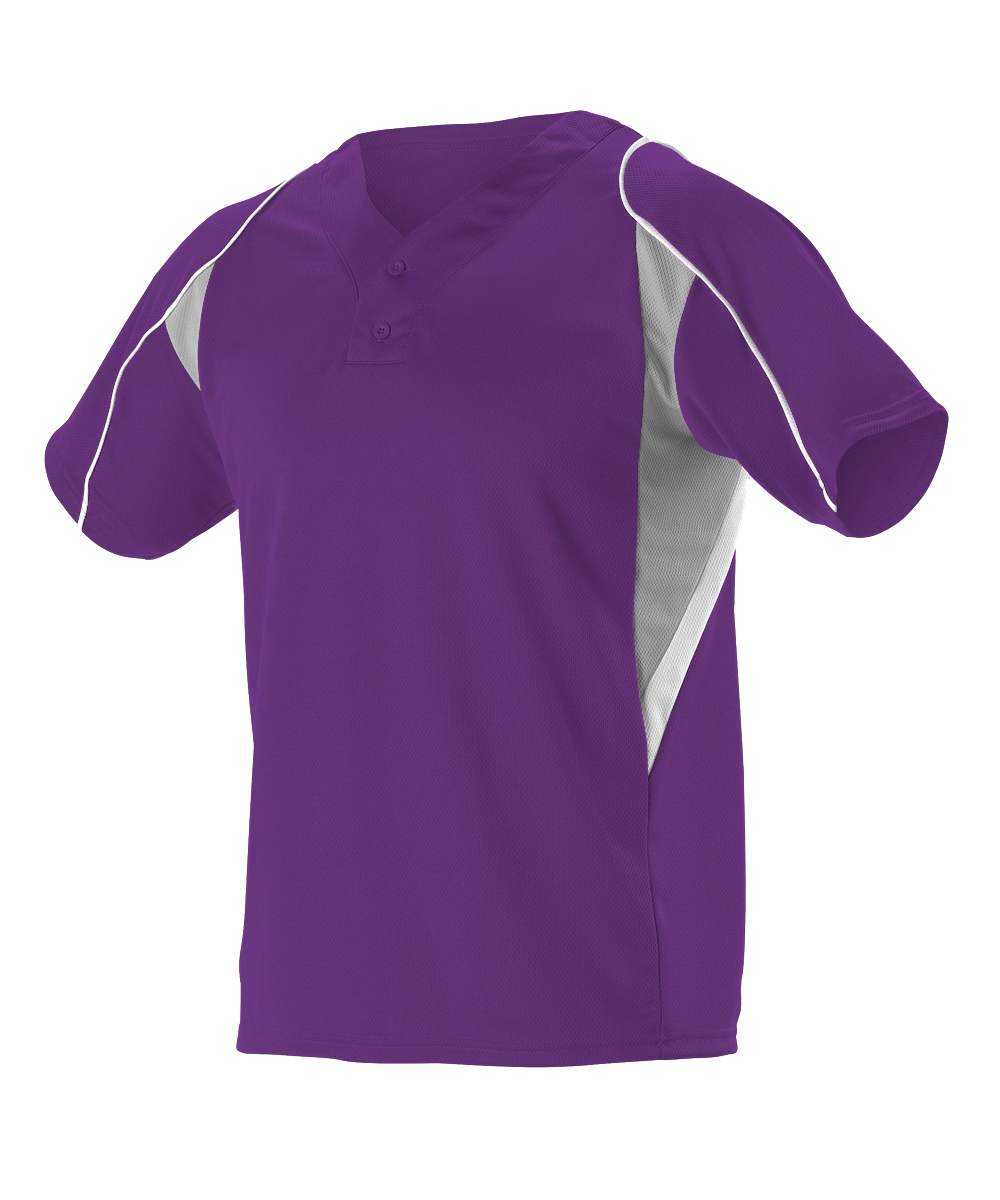 Alleson Athletic 529 Adult 2 Button Henley Baseball Jersey - Purple Gray White