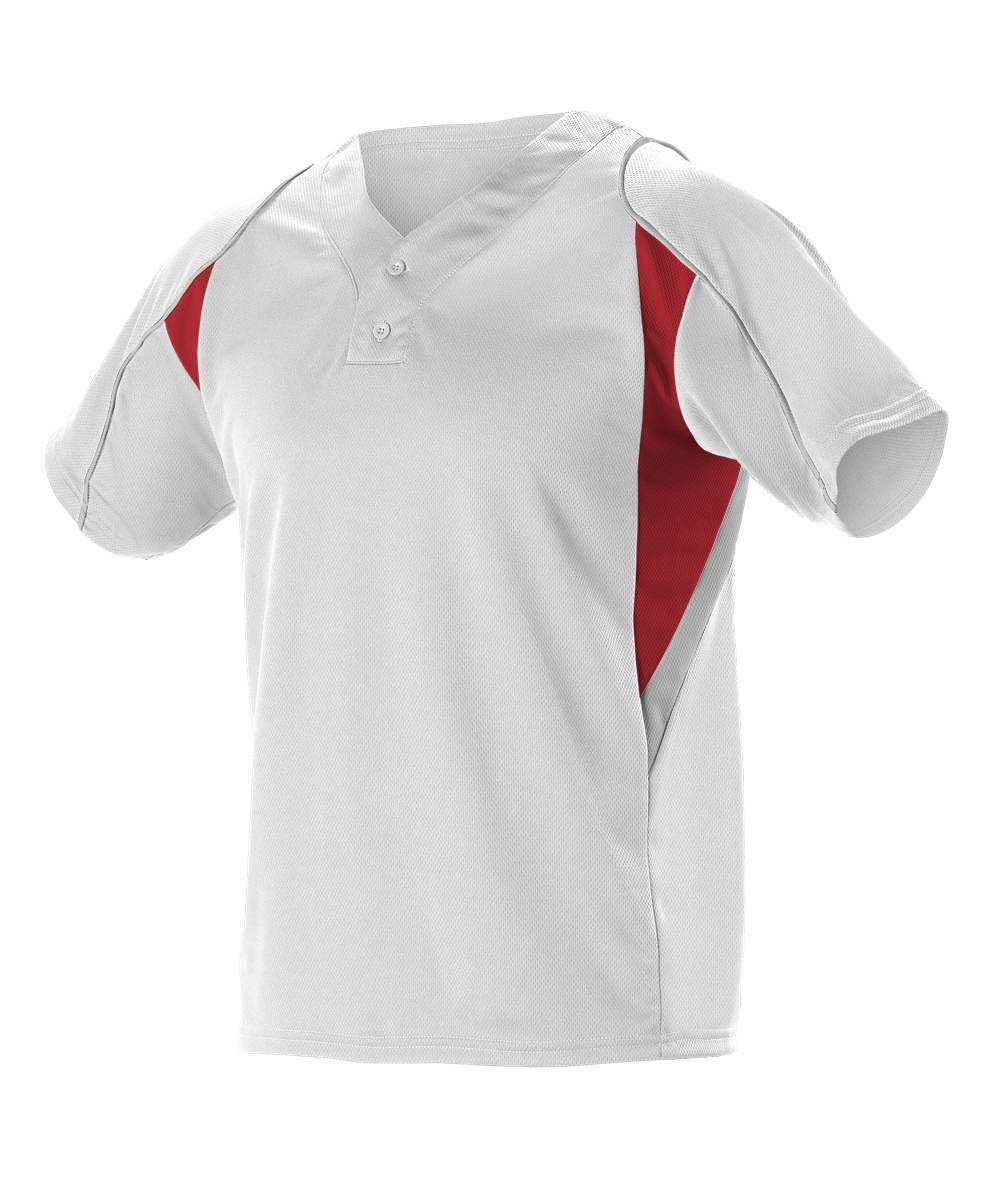 Alleson Athletic 529 Adult 2 Button Henley Baseball Jersey - White Scarlet Gray