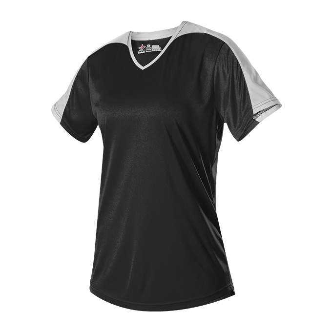 Alleson Athletic 558VG Girls V Neck Fastpitch Jersey - Black White