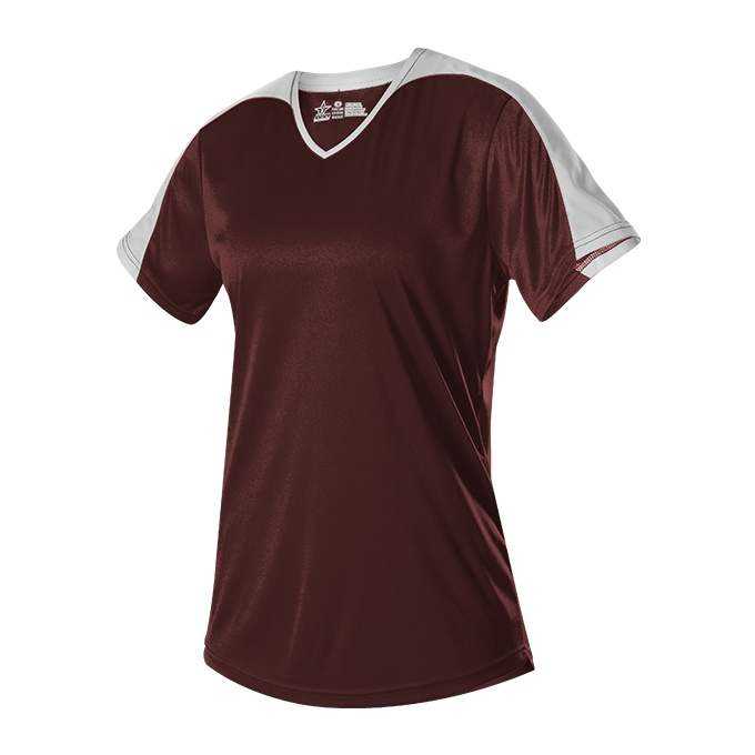 Alleson Athletic 558VG Girls V Neck Fastpitch Jersey - Light Maroon White