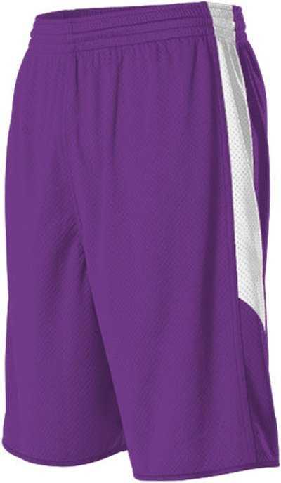 Alleson Athletic 589PSP Adult Single Ply Reversible Short - Purple White