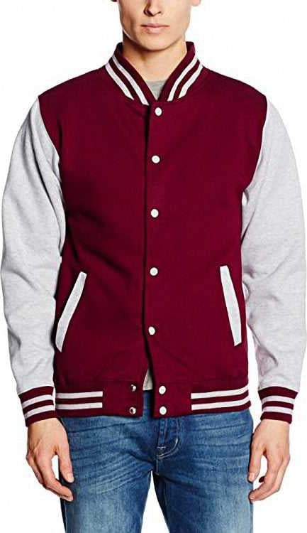 Just Hoods JHA043 Letterman Jacket - Burgundy Heather Gray | HIT A Double