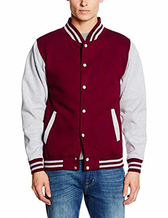 Just Hoods JHA043 Letterman Jacket - Burgundy Heather Gray | HIT A Double